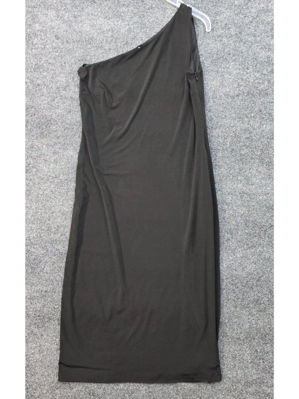 Calvin Klein One Shoulder Midi Dress 6 Black Draped Minimalist Evening Party Mod